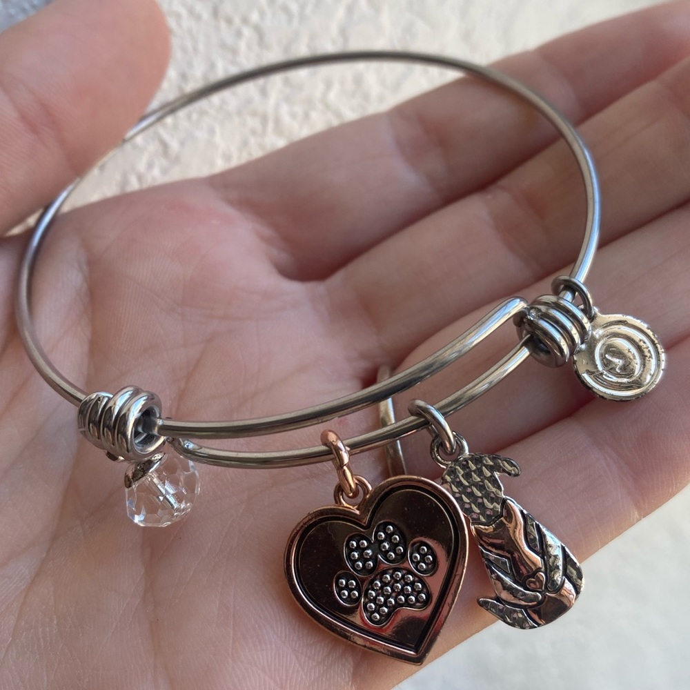Silver Dog Love Adjustable Bangle